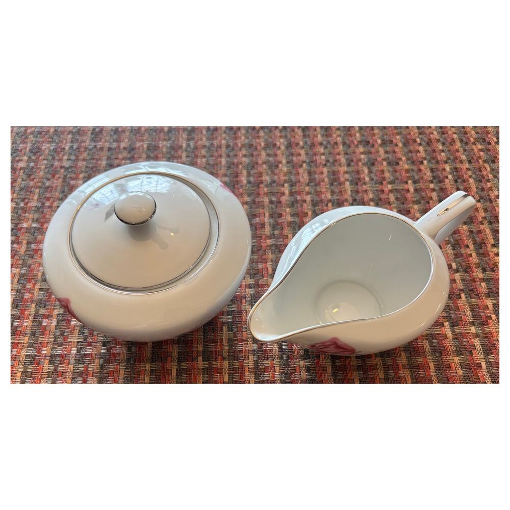 Vintage UCAGCO Dianne Fine China Sugar Bowl & Creamer Rose Gold Trim Set C. 1970